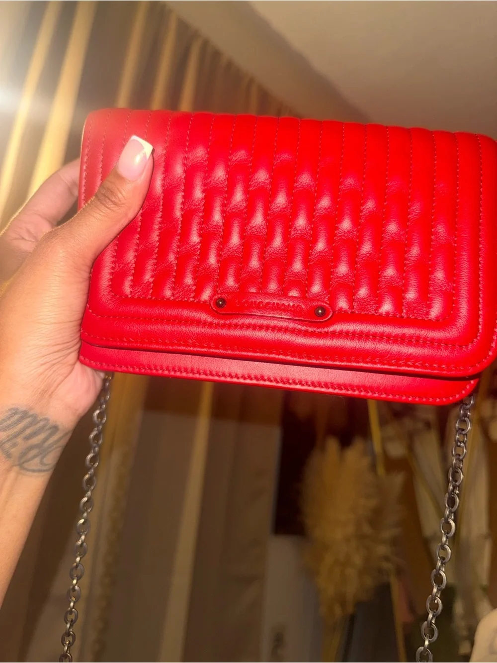 Longchamp Red Quilted Leather Chain Crossbody - Picture 6 of 7